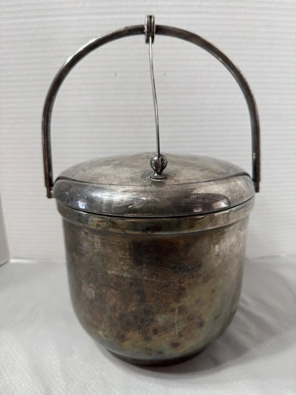 Vintage Silver Plated Ice Bucket Swing Top Lid & Handle Glass Liner Luxury